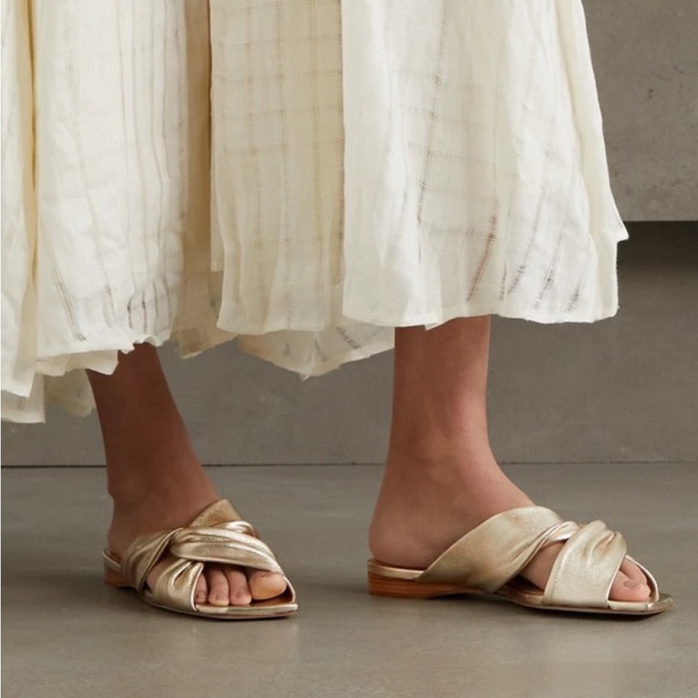 Jimmy Choo Gold Leather Knotted Slide Sandals